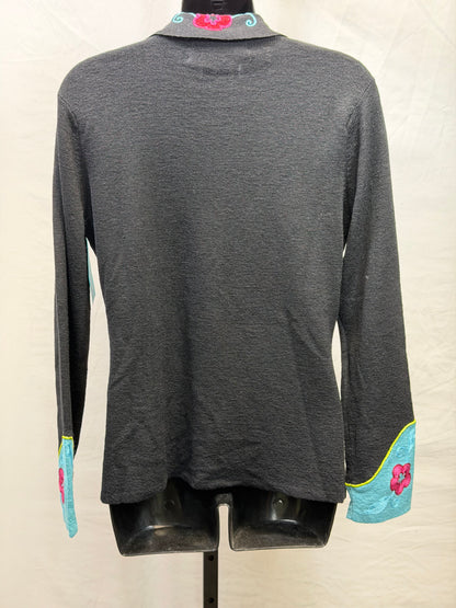CF107-128 KNIT JACKET W/ PINK FLOWERS M