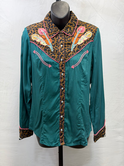CF55-93 TEAL FEATHER BLOUSE XS