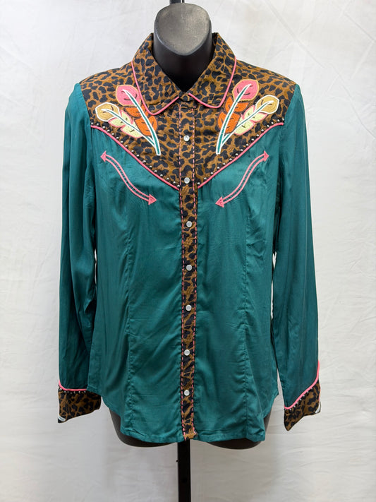 CF55-93 TEAL FEATHER BLOUSE XS