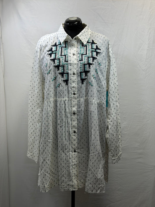 CF105-103 WHITE TUNIC W/ TURQ