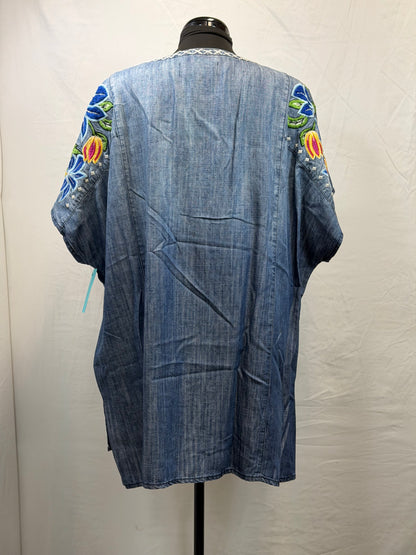 CF105-104 DENIM/FLORAL TUNIC 1X