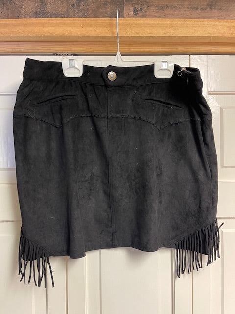 CF21-15 SUEDE MINI SKIRT W/FRINGE #14 - BLK