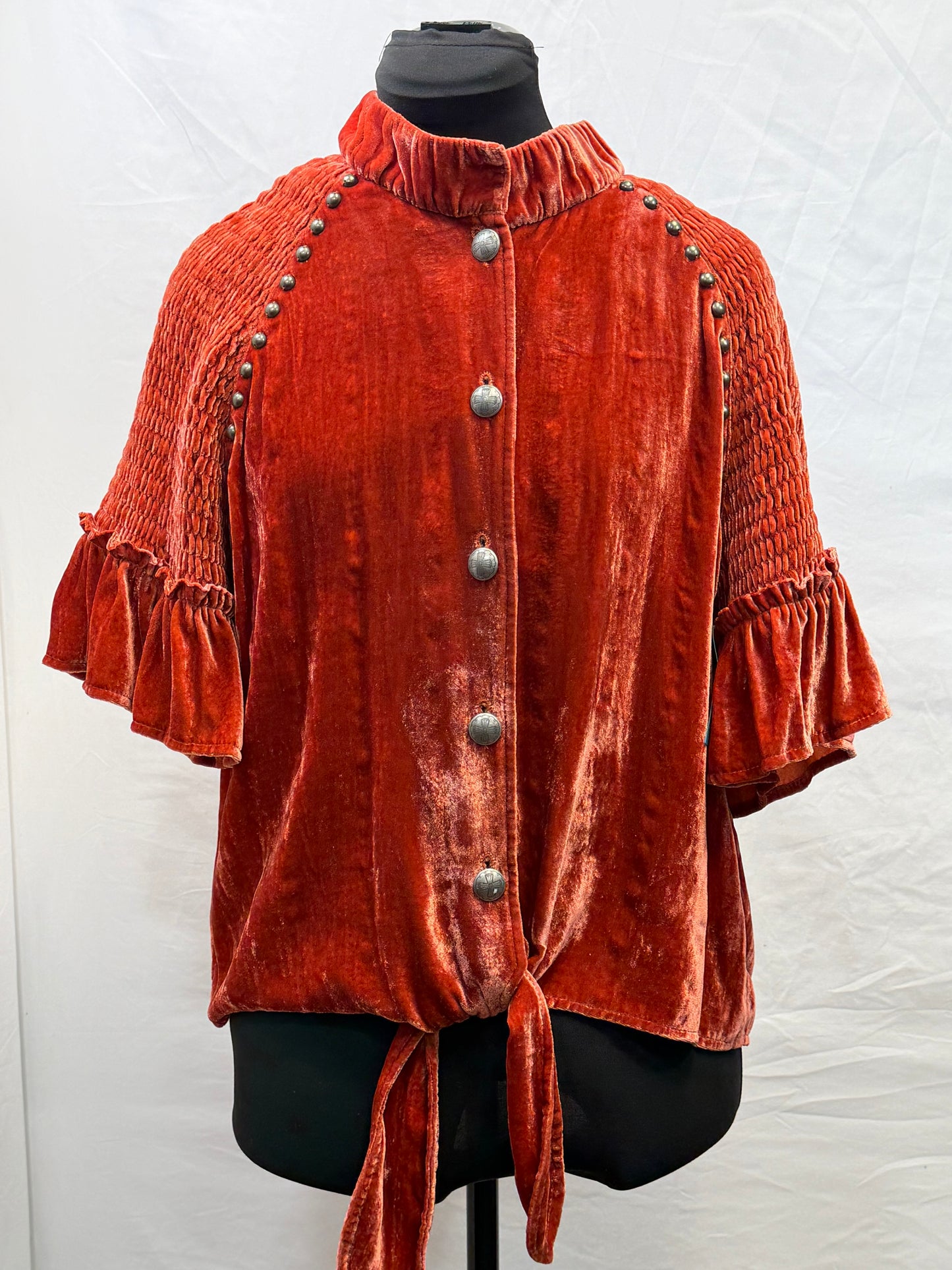 CF47-52 ORANGE VELVET TIE TOP XL