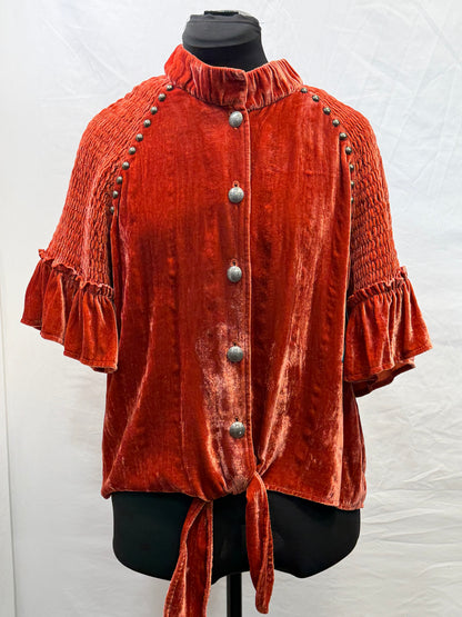 CF47-52 ORANGE VELVET TIE TOP XL