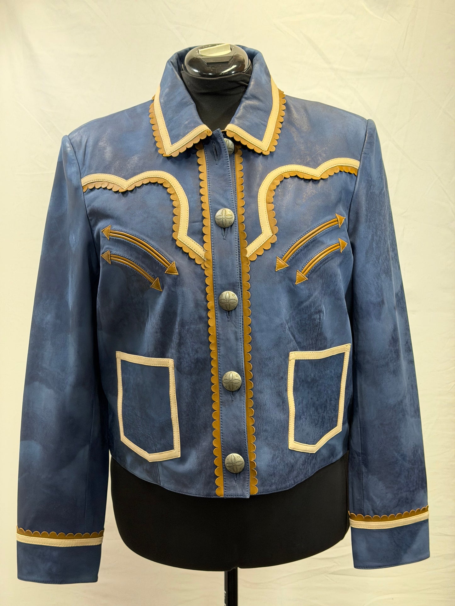 CF38-61 BLUE/TAN LEATHER JACKET XL