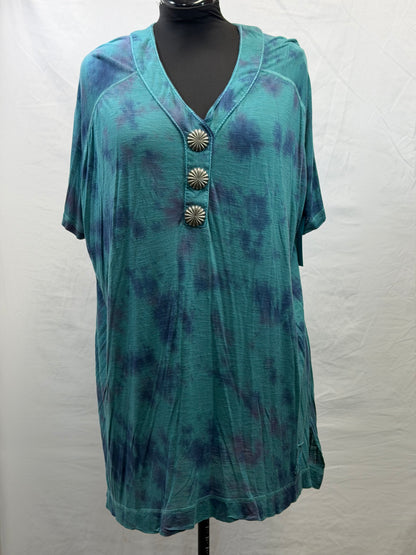 CF105-132 GRN/BLUE V NECK TOP 2X