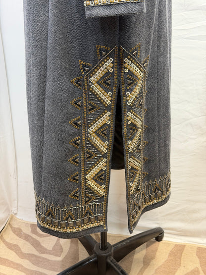 CF111-22 LONG BLK TWEED COAT 1X