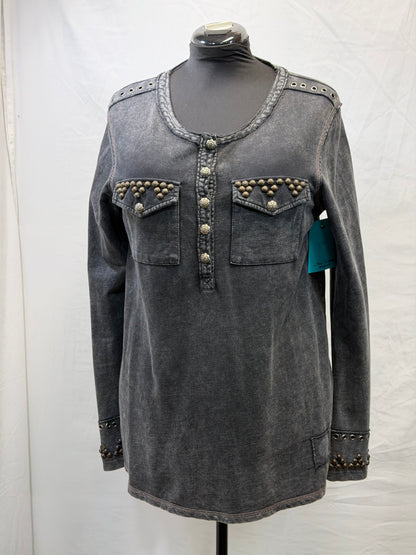 CF111-12 GREY GROMMET HENLEY TOP M