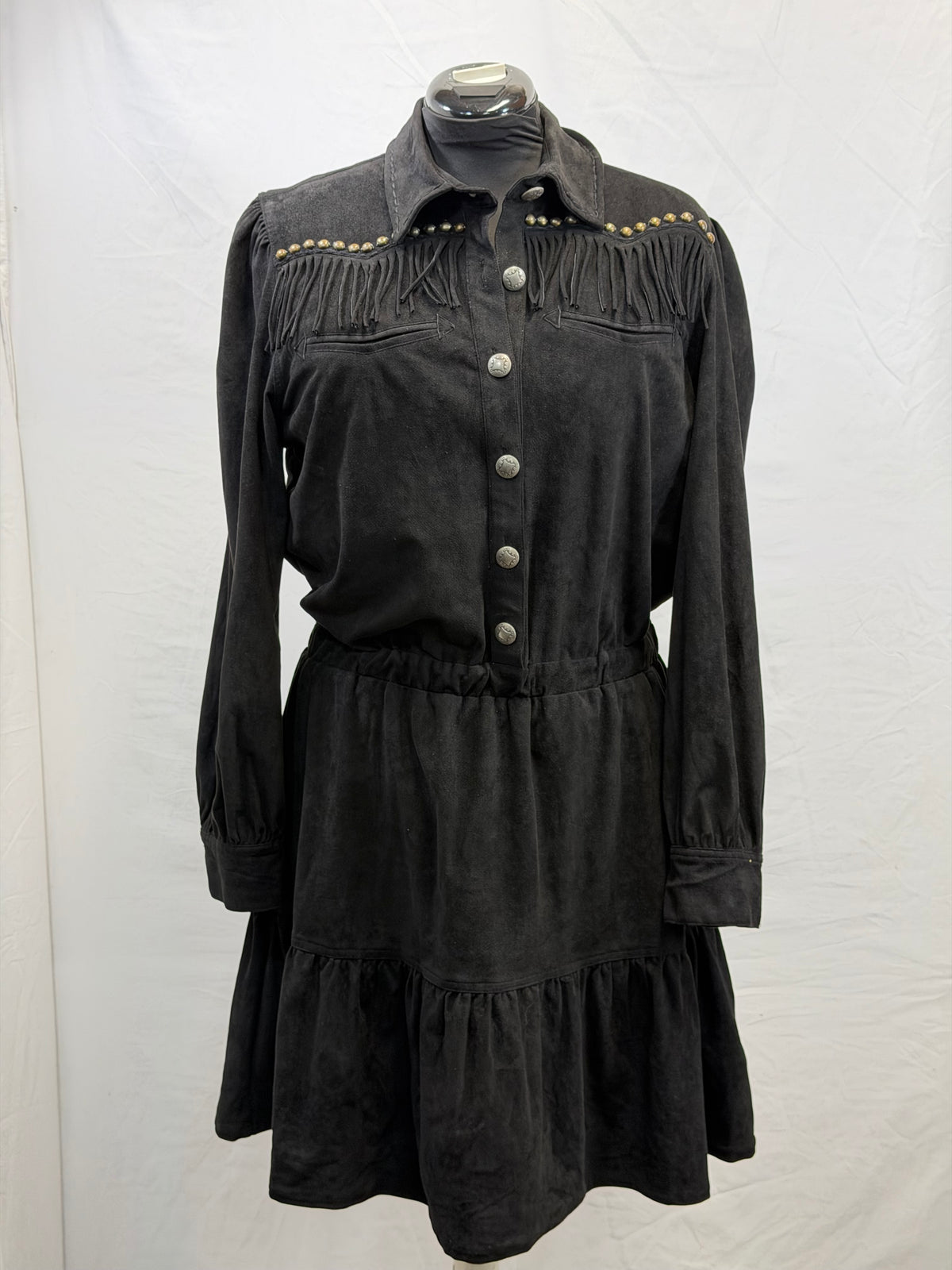 CF33-234 BLK FRINGE COWGIRL DRESS L