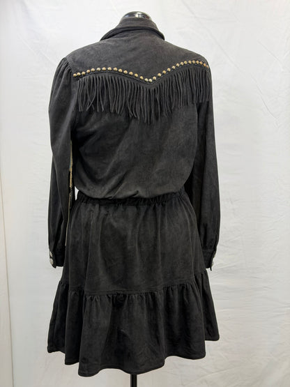 CF33-234 BLK FRINGE COWGIRL DRESS L