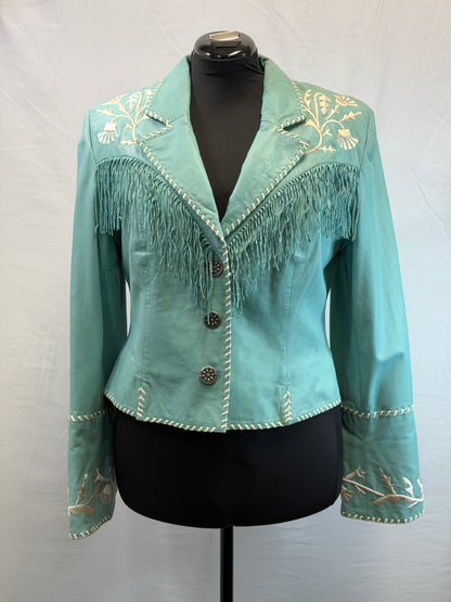 CF109-8 TURQ FRINGE/CREAM JACKET L