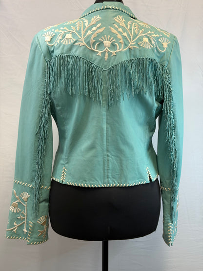 CF109-8 TURQ FRINGE/CREAM JACKET L