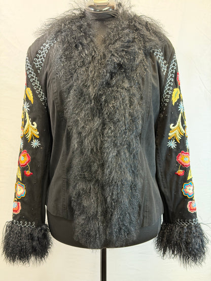 CF109-13 BLK SUEDE W LAMB FUR JACKET L