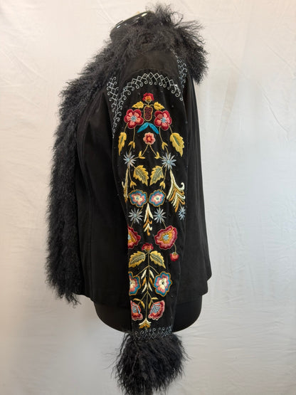 CF109-13 BLK SUEDE W LAMB FUR JACKET L