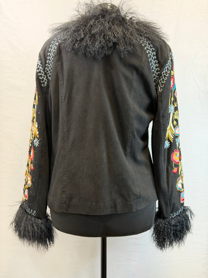 CF109-13 BLK SUEDE W LAMB FUR JACKET L