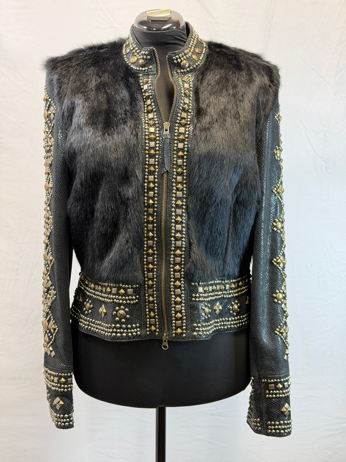 CF109-15 BLK LEATHER/FUR JACKET L