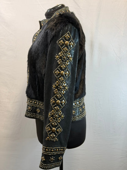 CF109-15 BLK LEATHER/FUR JACKET L