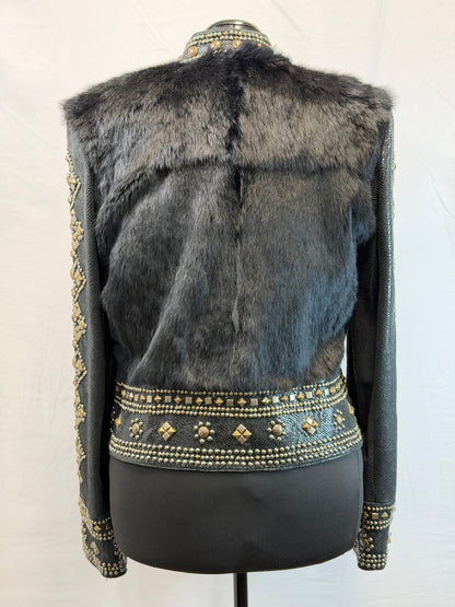 CF109-15 BLK LEATHER/FUR JACKET L