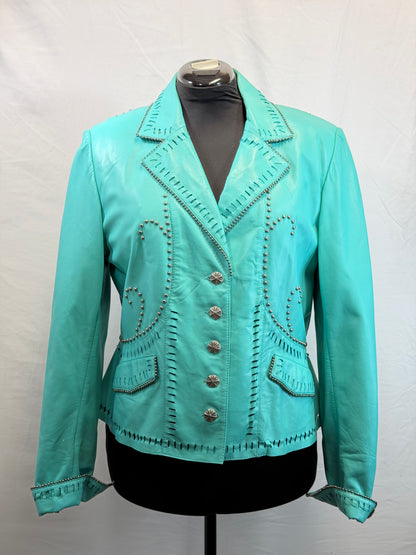 CF109-42 TURQ CUTOUT LEATHER JACKET XL
