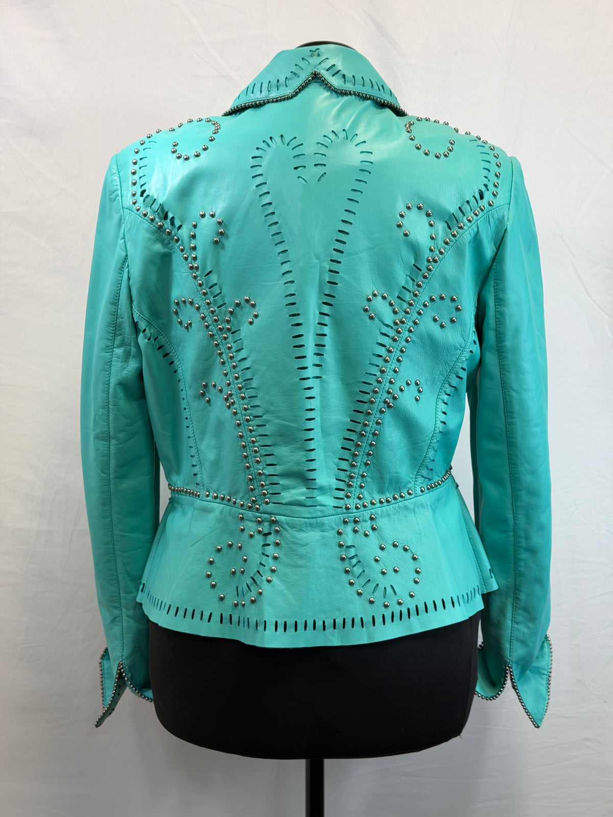 CF109-42 TURQ CUTOUT LEATHER JACKET XL