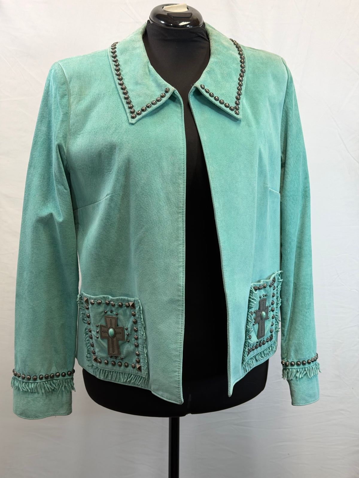 CF109-36 TURQ SUEDE CROSS JACKET L