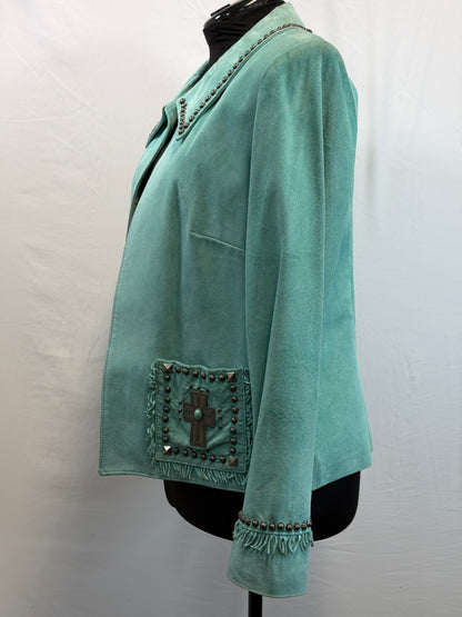CF109-36 TURQ SUEDE CROSS JACKET L