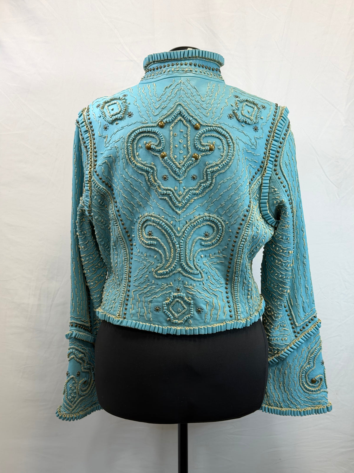 CF109-34 TURQ LEATHER RIBBON JACKET XL