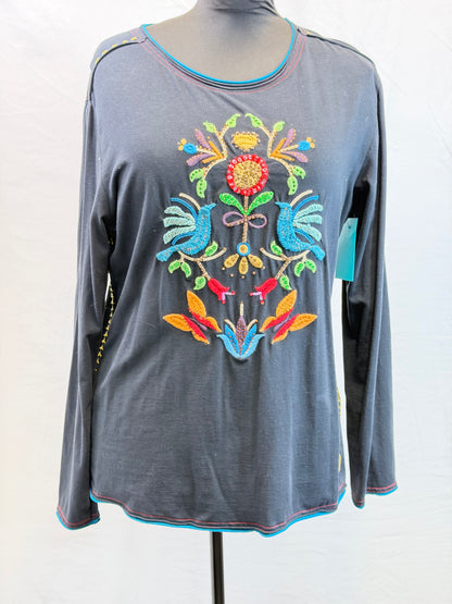 CF109-47 BLK LOVE DOVE LS TOP 1X