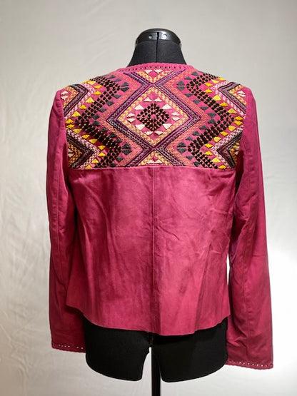 CF42-75 PINK SUEDE JKT W/STITCH & BEAD-S