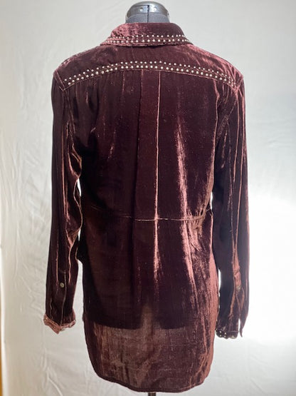 CF42-74 BRN VELVET WORKSHIRT/TUNIC-S