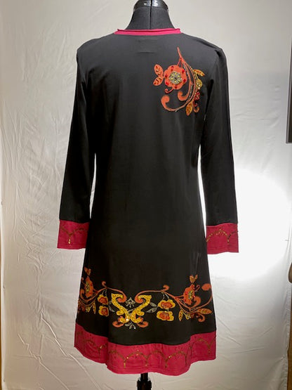 CF42-55 BLK DRESS W/ORANGE & YELLOW FLORAL-S