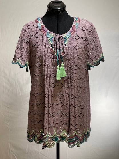 CF42-51 LACE TUNIC-LAVENDER-S