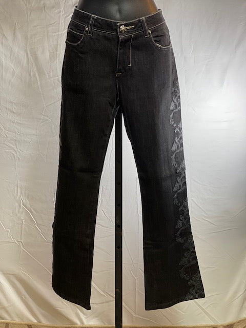 CF42-29 BLK DENIM W/LEATHER FLORAL ON SIDES-#8