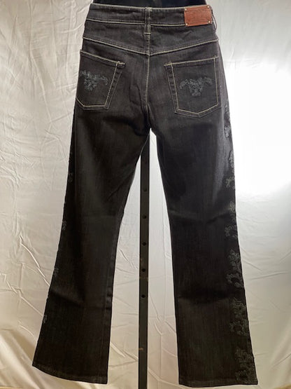 CF42-29 BLK DENIM W/LEATHER FLORAL ON SIDES-#8