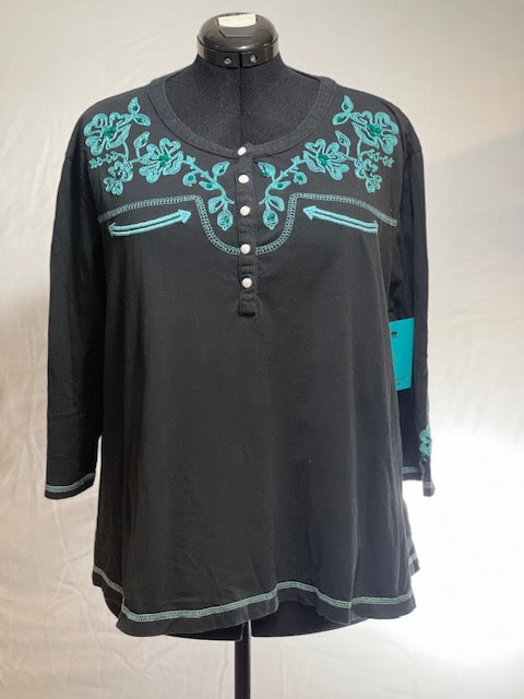 CF30-25 BLK 3/4 SLEEVE W/TURQ. FLORAL-1X