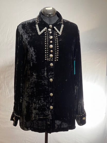 CF43-7 BLK VELVET TOP W/STUDS, COLLAR TIPS-XL