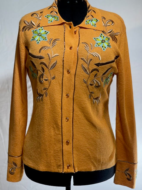 CF10-9 ORANGE KNIT TOP W/FLORAL-XL