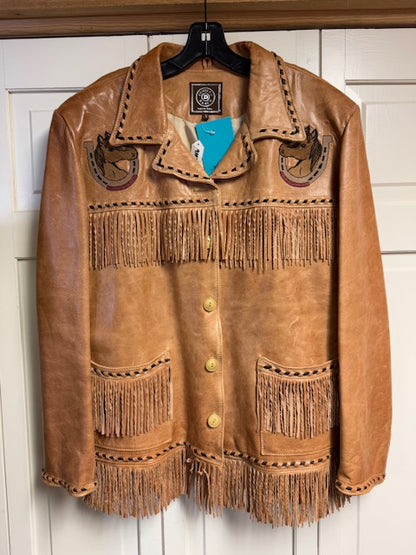 CF14-30 LEATHER JKT W/HORSE HEADS & FRINGE-LARGE