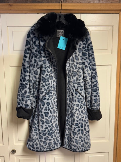 CF14-33 BLUE LEOPARD COAT W/FUR-LARGE