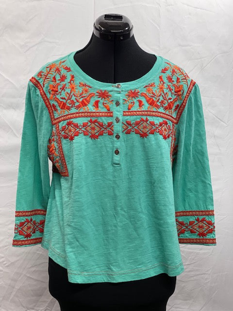 CF48-10 GREEN TOP W/ORANGE EMBROIDERY -S