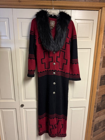 CF27-6 RED/BLACK KNIT DUSTER W/FUR-XS