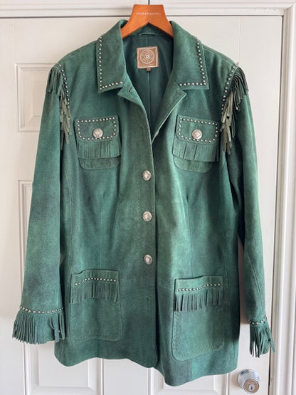 CF30-7 GREEN SUEDE JKT W/FRINGE-2X