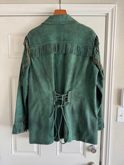 CF30-7 GREEN SUEDE JKT W/FRINGE-2X