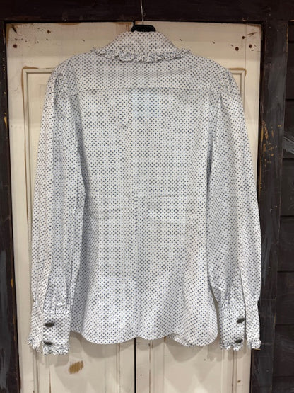 CF32-9 BLOUSE W/BLUE POKE A DOTS-SMALL