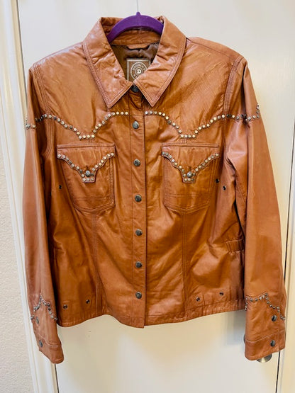 CF29-7 LEATHER JKT-CARAMEL W/STUDS-LARGE