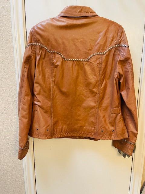 CF29-7 LEATHER JKT-CARAMEL W/STUDS-LARGE