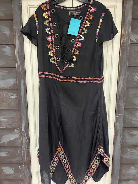 CF33-8 BLK DRESS W/COLORFUL STITCHING-LRG