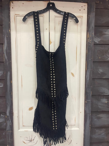 CF33-40 SUEDE SHORT DRESS W/STUDS-BLK-LRG