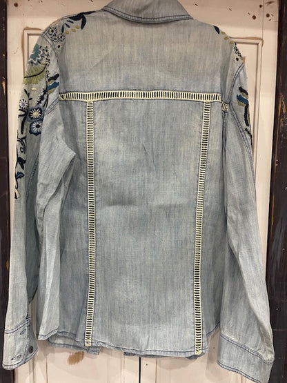 CF33-41 DENIM WORKSHIRT W/FLORAL SHOULDERS-XL