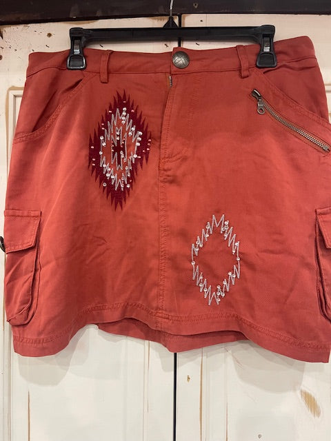 CF33-49 CORAL AZTEC SKIRT W/BEADIING #12